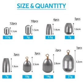 Assorted Fishing Egg Sinker Weights-42pcs/box Hollow Olive Shape Bass Casting Sinker Weights