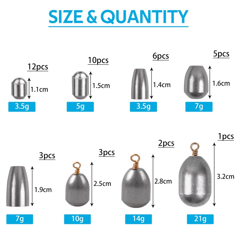 Assorted Fishing Egg Sinker Weights-42pcs/box Hollow Olive Shape Bass Casting