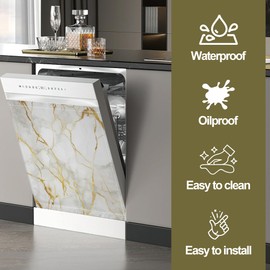 White Marble Dishwasher Magnets Decorative Cover,Gold Veins Magnet Fridge Panel Decal for Home Kitchen Decor,23x26 in