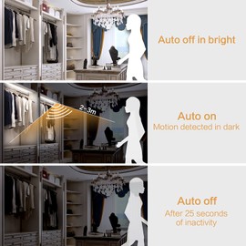 WOBANE LED Closet Light Motion Activated, Battery Powered LED Strip, Stick-on Anywhere Homelife Motion Sensor LED Light, Rechargeable Night Light for Closet Hallway Stairway 6.56ft, 6000K White