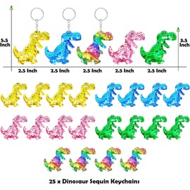 CiciBear - Paquete de 25 llaveros de lentejuelas de dinosaurio para fiesta de dinosaurios de dinosaurio, regalos de fiesta temática de primer cumpleaños, regalo de cumpleaños para niños y adultos