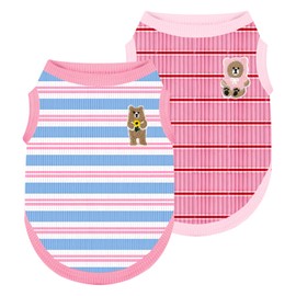 ABRRLO 2 Pack Striped Small Dog Shirt Summer Dog Clothes for Girls Female Pink Cat Outfits Sleeveless Stretchy Puppy Tshirts Lightweight Pet Vest Breathable Doggy Tank Tops Chihuahua Yorkie Clothing