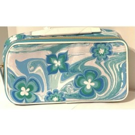 Estée Lauder Lot of 5 Estee Lauder Cosmetic Bag Train Case Blue Flowers Wave Floral 10.5x7