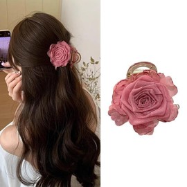 Flower Hair Clips Camellia Flower Claw Clip Non-Slip Strong Hold Jaw Clamp Cute Pink Purple Flowers Design Hair Barrettes Acrylic Brown Hair Accessories for Styling Hawaii Holiday Decoration