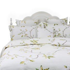 FADFAY White Floral Duvet Cover Set 100% Cotton Farmhouse Bedding with Hidden Zipper Closure 3 Pieces, 1duvet Cover & 2pillowcases,Full Size