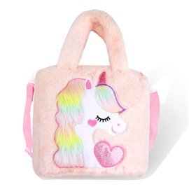 Abhay Pink Plush Unicorn Kids Tote Bag Fashion,Kids Bag for Girls,Kids Crossbody Bag Toddler Bag for Girls Unicorn Party Supplies (Pink)