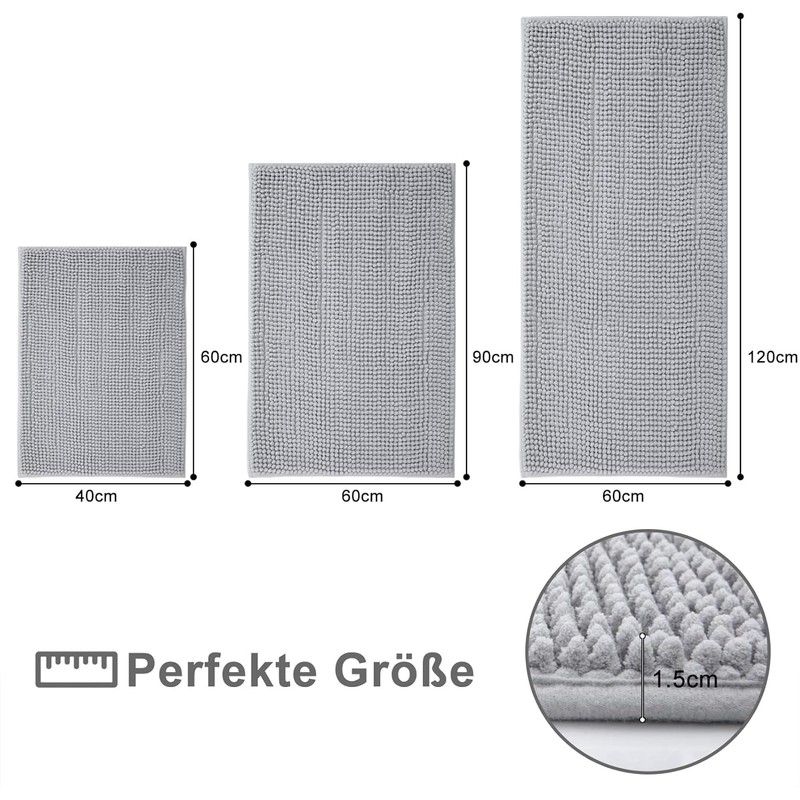 Homaxy Chenille Bathroom Rug, Non-Slip Bath Mat, Washable Bath Mat,