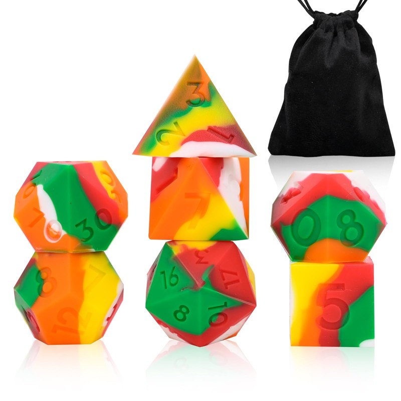 UBEUCK Silicone Dice, DND7PCS Piece Silicone Dice Set, with Flannelette