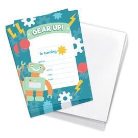 Robot Style 1 Happy Birthday Invitations Invite Cards (10 Count) With Envelopes Boys Girls Kids Party (10ct)