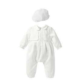 Leideur Baptism Outfits for Baby Boy's 2 Pieces 1 Year Birthday White Christening Set With Cap (White, 3 Months)