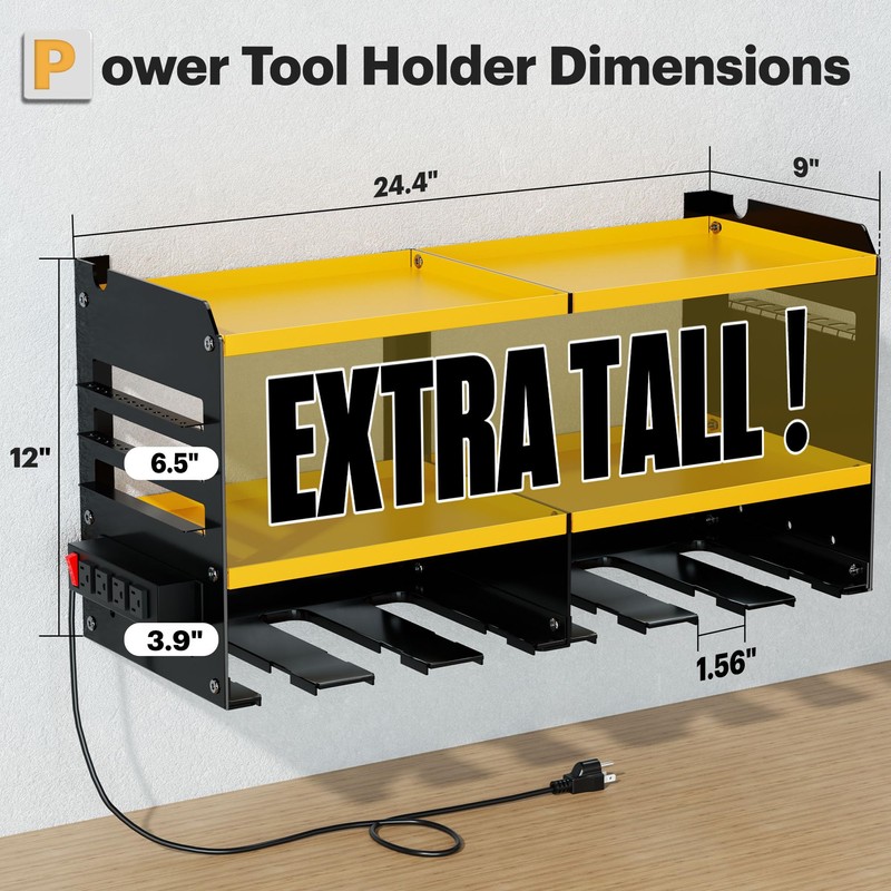Spampur Large Power Tool Organizer Wall Mount with Charging Station,