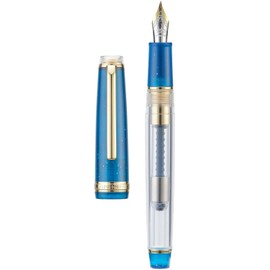 Jinhao - Pluma estilográfica acrílica 82, punta fina de iridio con convertidor de tinta, color azul marino clásico y transparente, diseño clásico