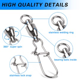 SHADDOCK Pack of 15 Fishing Ball Bearing Swivels with Duo-Lock Snaps Fishing Line Hook Connectors Fishing Accessories Fishing Swivels, Size (1#-8#) (9#-200LB-15pcs)