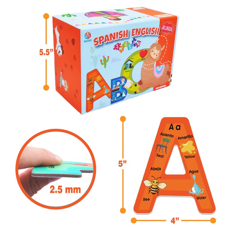 Bilingual Spanish English Alphabet ABC Puzzle Jigsaw for Toddlers, Age
