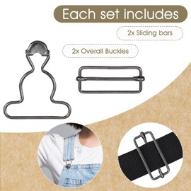 Telooco 2Pairs Overall Buckles Replacement Adjustable Jean Overalls No-Sew Button Bib Clips for Pants Jacket Trousers (Black, 3.8cm/1.5inch)