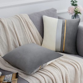Grey Velvet Cushion Covers 40 x 40 cm Set of 2 Soft Decorative Square Pillowcases Luxury Home Decor Accent Cushion Cases for Living Room Couch Bedroom Sofa Bed 16x16 inch