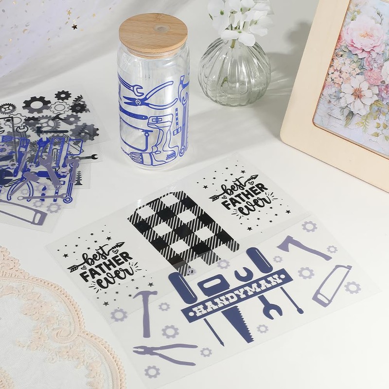 SOFPLATE 8 Styles Blue UV DTF Cup Wraps Black Transfer