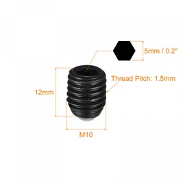 sourcing map Ball Point Set Screws, 5pcs M10 x 12mm High Carbon Steel Metric Spring Hex Socket Grub Screw
