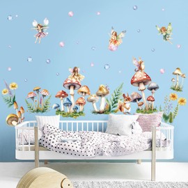 SHUCHING Forest Mushroom Wall Sticker Peel and Stick, Fairy Tale Squirrels Wall Decal, Removable Vinyl Wall Decor Art Home Decoration for Living Room Bedroom Nursery Playroom