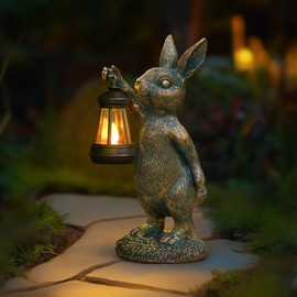 MININOVA Rabbit Garden Statues with Solar Lantern Bunny Outdoor Resin Sculpture for Patio Yard Lawn Decorations Gifts for Mother’s Day Housewarming