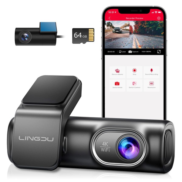 LINGDU LD01 Dash Camera, Front and Rear Camera, 4K +