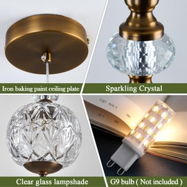 Piepooye Vintage Glass Pendant Light Antique Brushed Gold Chandelier 4.72" Mini Adjustable Hanging Ceiling Light Fixture for Kitchen Island Farmhouse Dining Room Bedroom Foyer Entryway