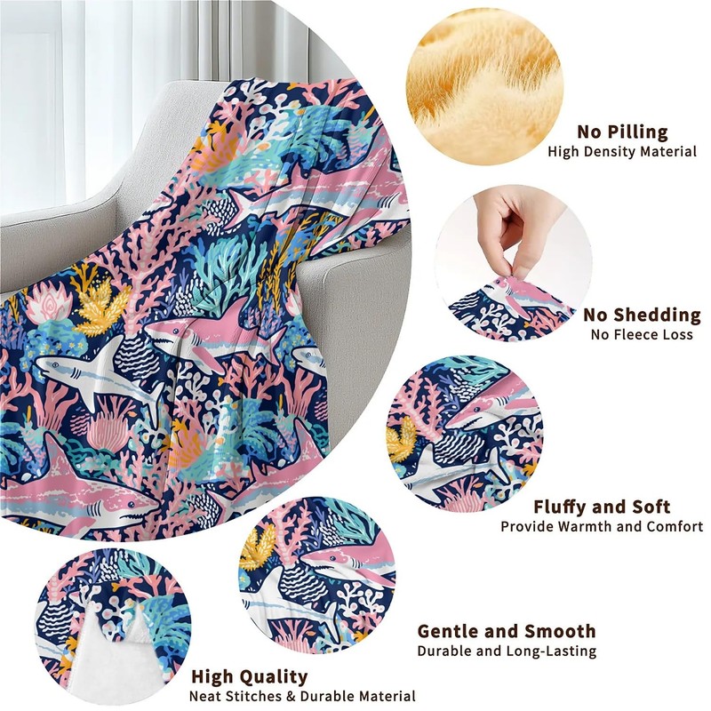 Shark Ocean Pink Blankets for Couch Sofa Bed Throw Blanket