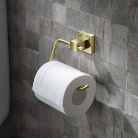 KIBI Cube Single Post Toilet Paper Holder for Bathroom, Solid Brass Wall Mounted Hanging Toilet Roll Holder (Brushed Gold) (KBA1505)