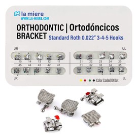 LA MIERE 20Pcs Brackets Metálicos Ortodónticos Brackets Dentales Roth Estándar 0.022 Ranura Adhedible, 3-4-5 Con Gancho 20 Unids/Paquete, 1Pk