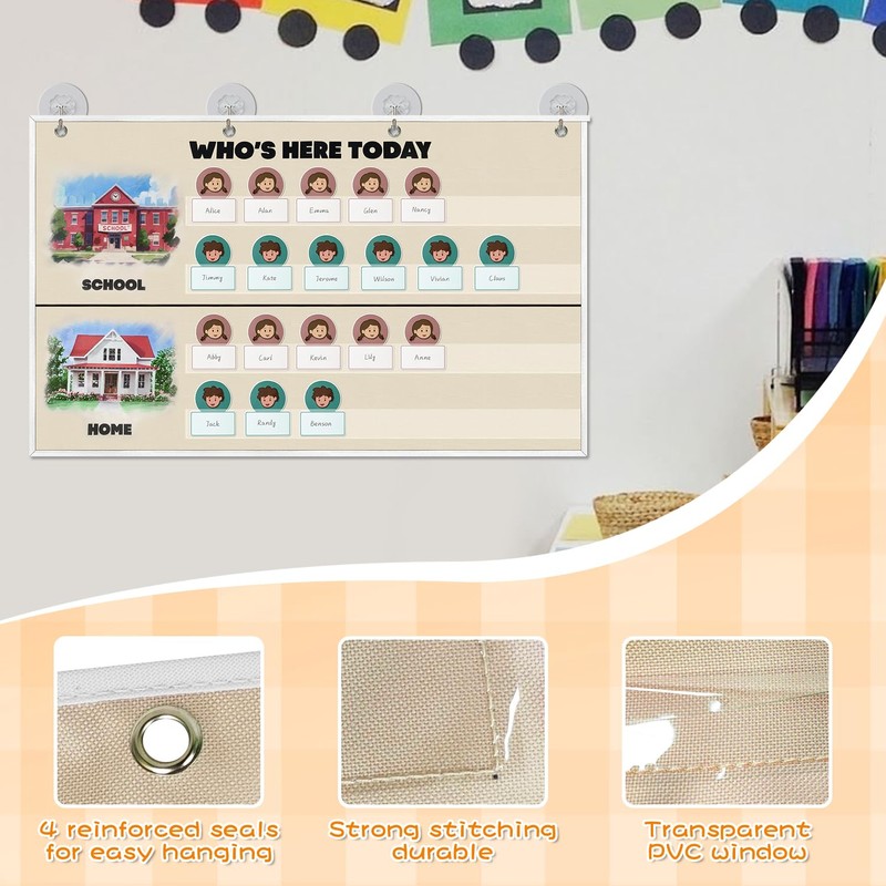 Attendance Pocket Chart for Classroom, Durable Classroom Management Pocket Chart