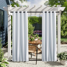 NICETOWN 2 Panels Outdoor Curtains for Patio Waterproof Grommet & Back Tab on Top and Bottom, Windproof Privacy Sound & Light Reducing for Cabana with Fixed Rope, W46 x L72, Greyish White