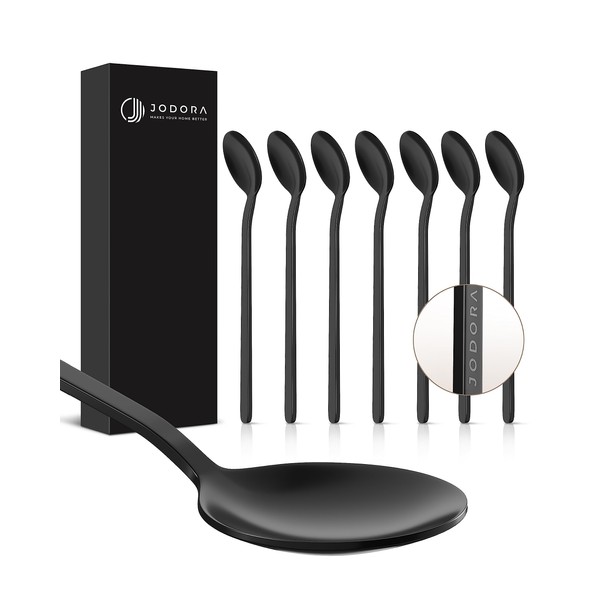 JODORA Design Espresso Spoons - 6 Espresso Spoons Small 10 cm - High-Quality Mocha Spoon Dishwasher Safe - Sturdy Espresso Spoons Made of Rustproof 304 Stainless Steel (Black)