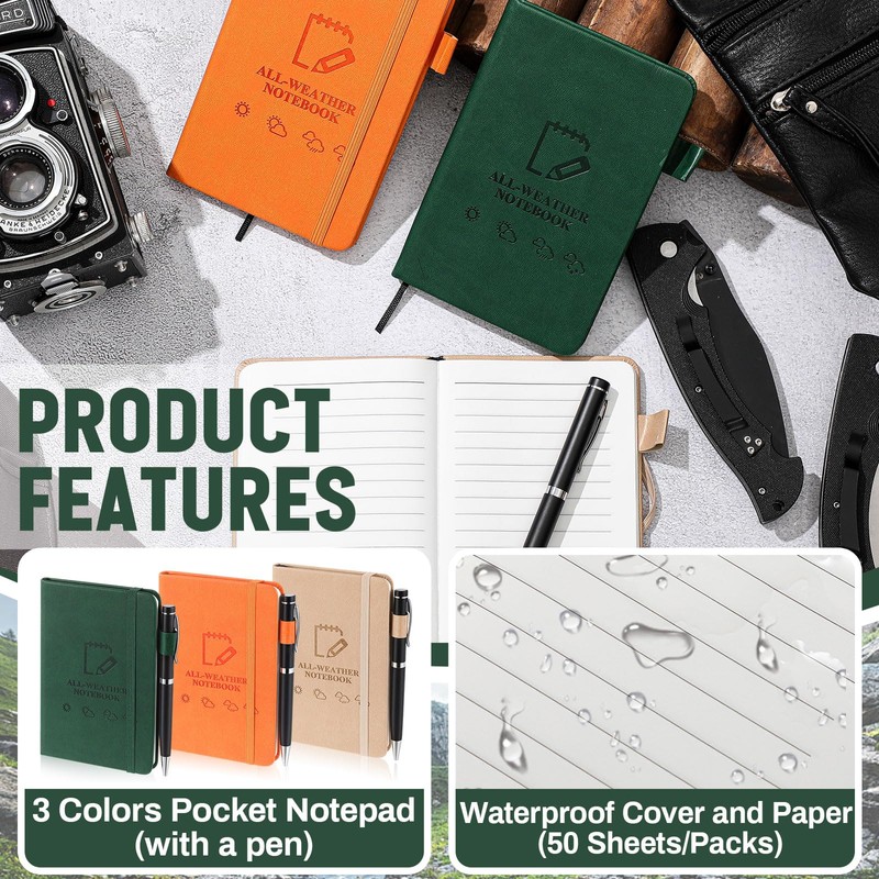 Resholder 3 Packs Waterproof Notepad, Small Notepad, All Weather Notebook,