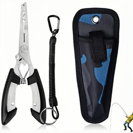 Jindizi Multi-functional Fish Pliers, Rustproof Stainless Steel, Ultra Lightweight Design, PE Line Cut, Hook Removal Function, Fishing Pliers, Storage Bag & Spiral Cord Set (Fishing Tackle Supplies