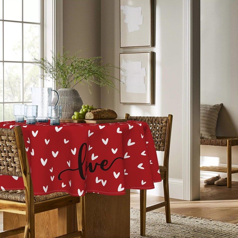 Horaldaily Valentine Tablecloth 70×70 Inch Round, Mini Love Hearts Red