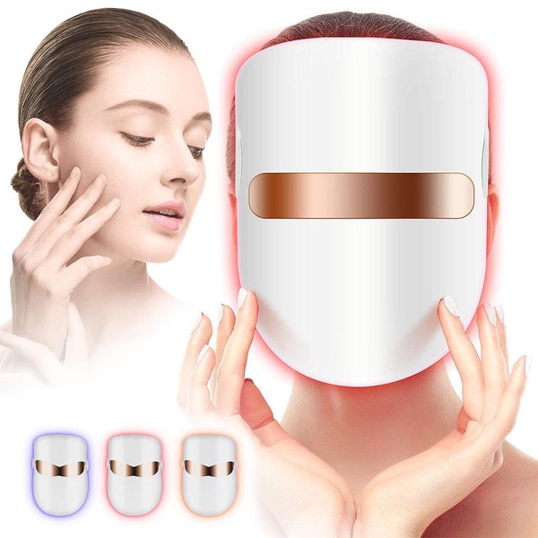 Yofuly LED Face Mask, 3 USB Colours, Therapy Mask, Photon Therapy Mask for Face, Anti-Wrinkles, Acne, Removal, Skin Rejuvenation, Pores, Shrink, Oily Skin, Anti Ageing Therapy, Beauty