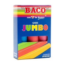 Baco | Caja de Gises Jumbo Escolares de Colores (Variados) - Caja con 3 Gises Jumbo, No Tóxico