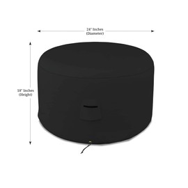 Covers & All Round Ottoman Cover, 12 Oz PVC Waterproof, UV & Weather Resistant Patio Garden Furniture Stool Protector Indoor Outdoor Use with Air Vents & Drawstrings (24" Diameter x 18" H, Black)