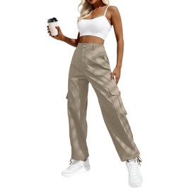 Women High Waisted Cargo Pants Wide Leg Casual Pants 6 Pockets Combat Military Trousers