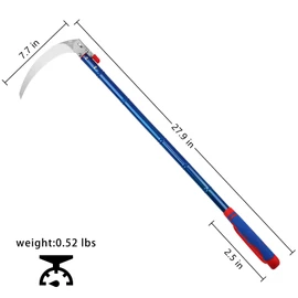 Detachable Grass Sickle, Folding Harvest Scythe Tool with Carbon Steel Blade and Anti-Slip Rubber Handle, Includes 1 Spare Blade, Lightweight Sickle Garden Tool Long Handle for Garden and Yard