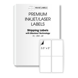 HOUSELABELS 4-up Shipping Labels (3-1/2" x 5") with Blackout Technology (Covers Text Behind Label) for Laser and Inkjet Printers, 1,000 Sheets