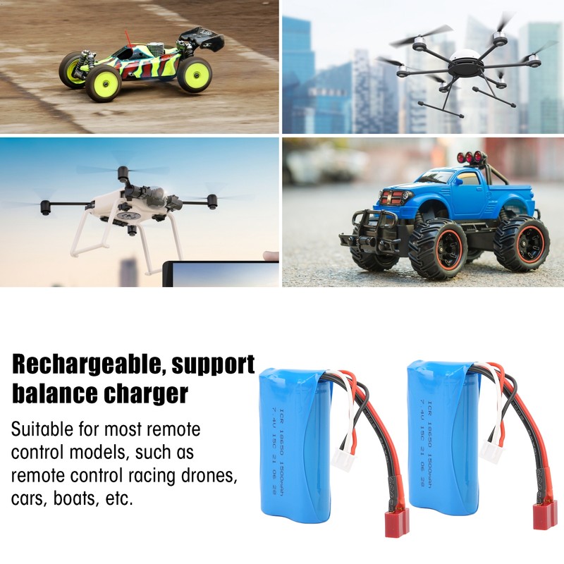 7.4V 1500mAh 15C Lipo Battery with Charging Cable Rechargeable Lithium