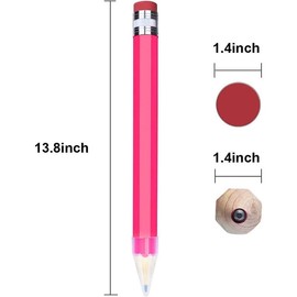 Giant Pencils for Prop/Gifts/Decor - 14 Inch  Wooden Big Novelty Pencil with Cap for Schools and Homes (Pink) - Color: Pink