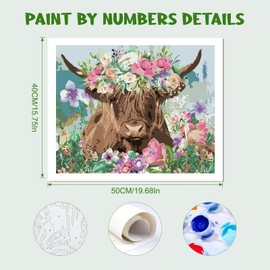 MOGTAA Cow Paint by Numbers, Flowers Paint by Number for Adults Beginners, DIY Paint by Numbers on Canvas Animal Art Crafts for Home Decor 16x20 Inch