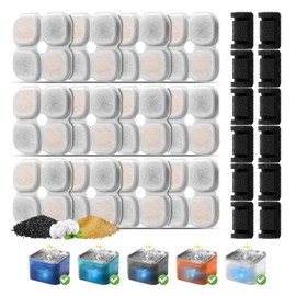 12 Set Cat Water Fountain Filter Replacement for 101oz/3L Crystal Cat Fountain, GISOFIK Pet Fountain Filters Replacement, Triple Filtration Replacement Filters (12 Filters, 12 Sponges)