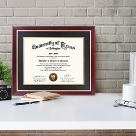 GMFrames 11x14 Wood Diploma Frame with Black Mat or Display 14x17 Certificates without Mat,UV Protection Acrylic,Cherry Finish with Gold Trim