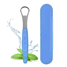 MILIFOX Tongue Scraper - Metal Tongue Scraper for Adults & Kids,Stainless Steel Tongue Cleaner with Case,Travel Essentials,Reduce Bad Breath and Breathe Fresh,Light Blue