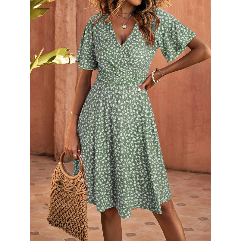 FENSACE Dresses for Women 2025 Casual Wrap V Neck Knee