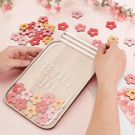 Wooden Reward Jar for Kids Daisy Flower Cutouts Positive Incentive Behavior Chart with Base Management Tools Decoration Reward System for Student Teacher School Classroom Supplies (Daisy Flower)