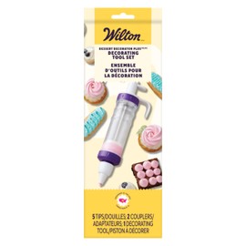 Wilton Dessert Decorator - The Kit Includes a Plunger-Style Tool, 2 Couplers, 1 Fill Tip, 4 Decorating Tips, Plastic, White & Purple